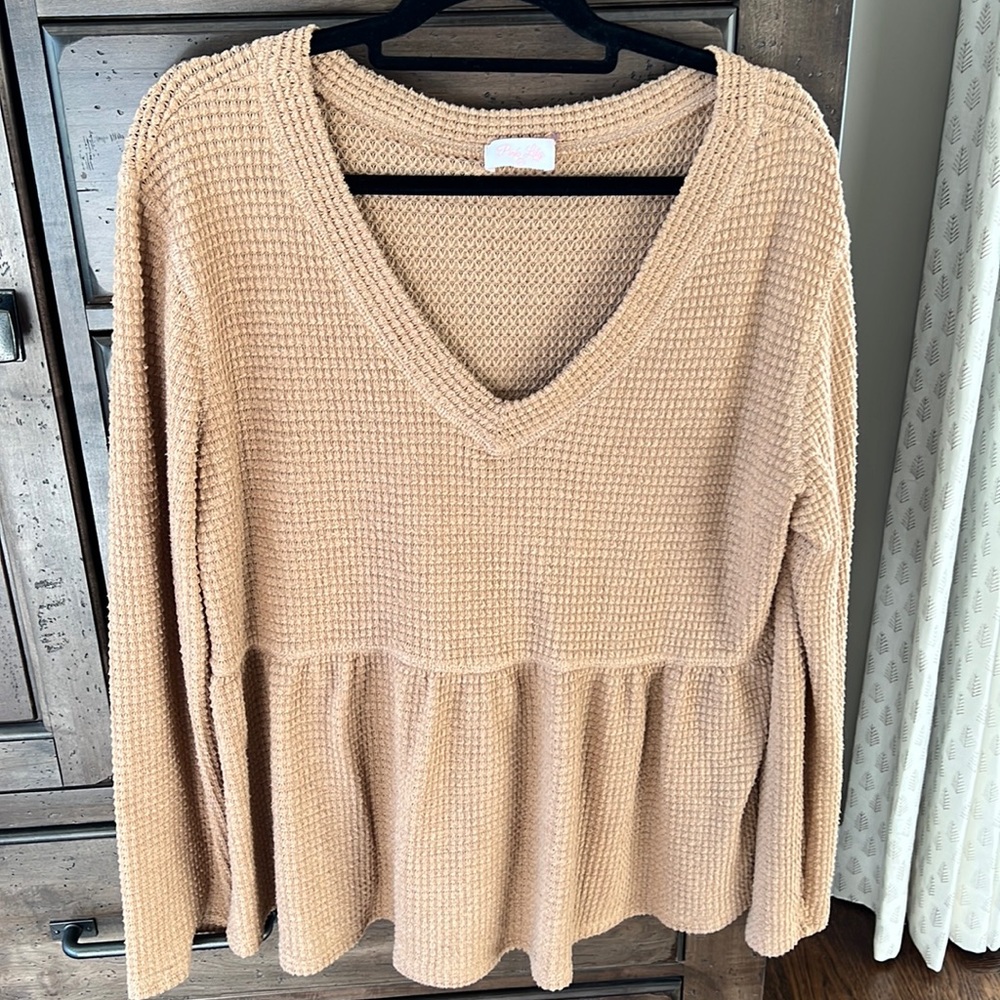 Pink Lily brown peplum sweater